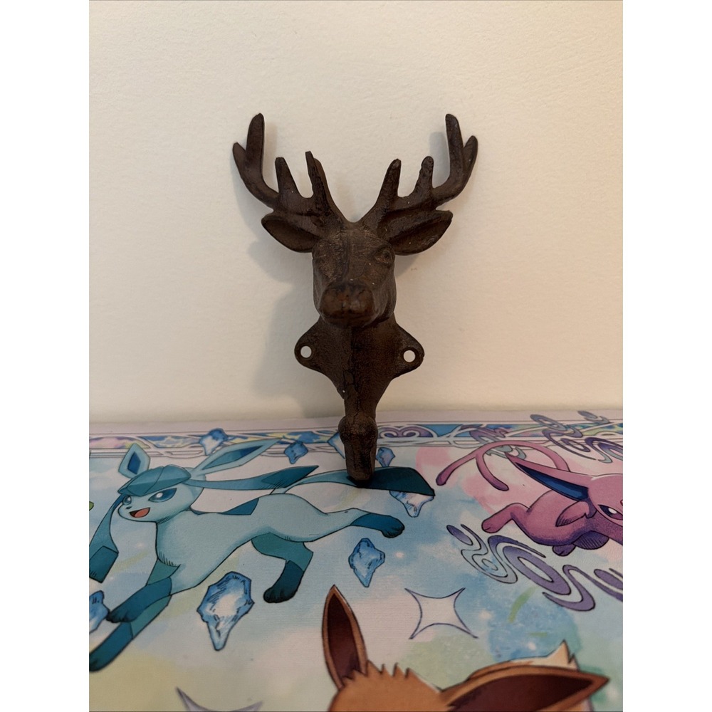 Rustic Deer Head Cast Iron Wall Hook - Heavy Duty Decorative Coat Hook Wall...